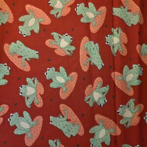 2 yds 4"x 45" wide Small Green Frog Squares on Red Cotton Quilting Fabric